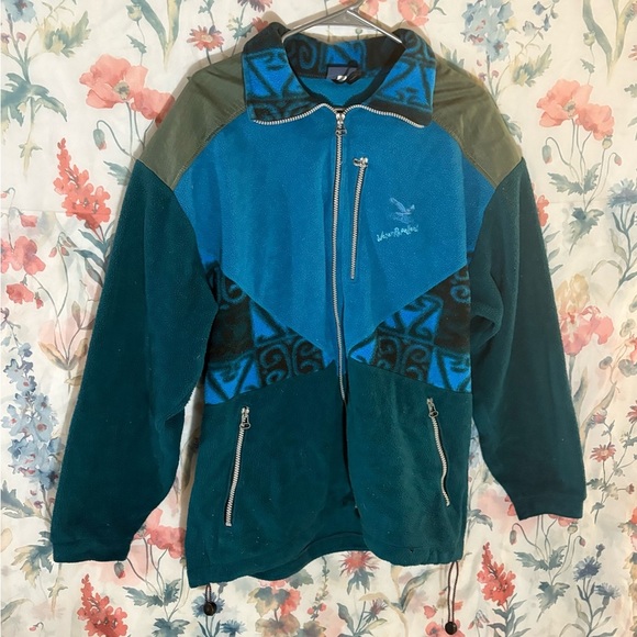 Vintage Blue and Green Zip Up Sweater with Full-Zip Design - Picture 3 of 14